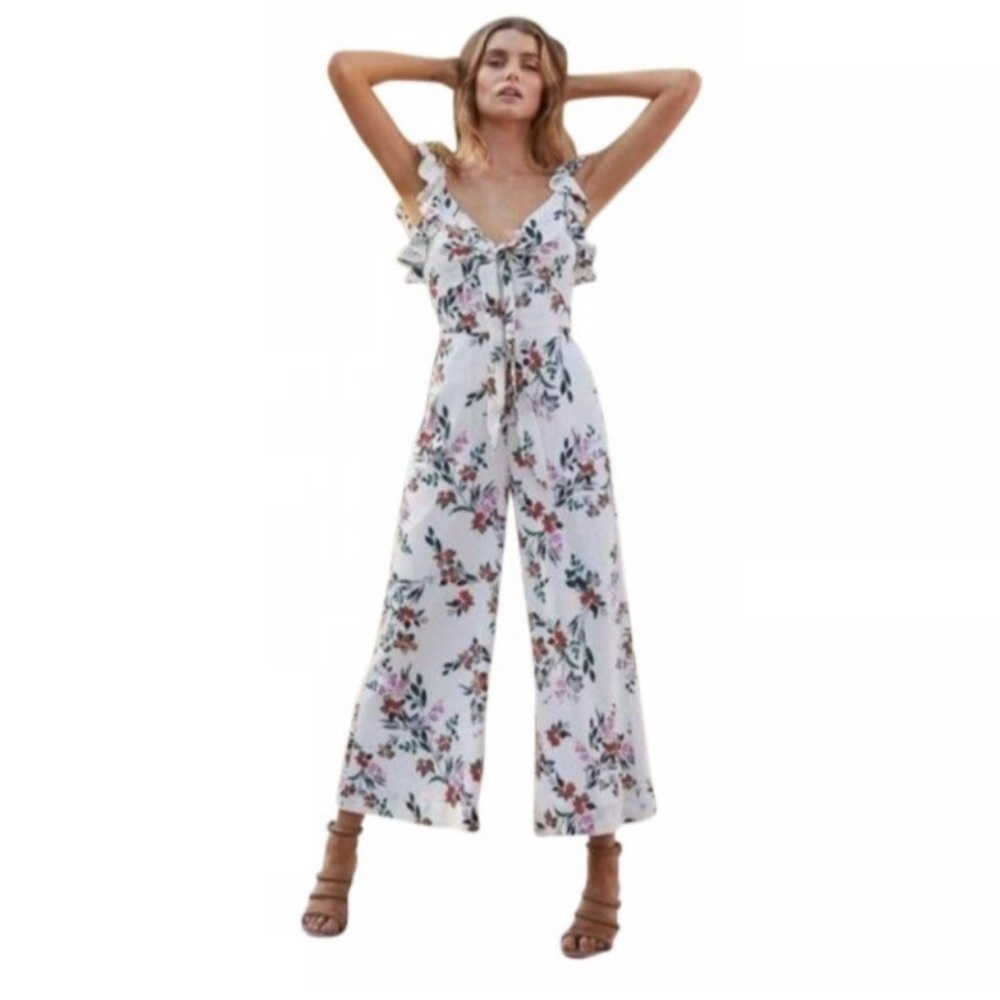 THE JETSET DIARIES Large Flowers in Your Hair Jumpsuit Sleeveless Cottage Spring